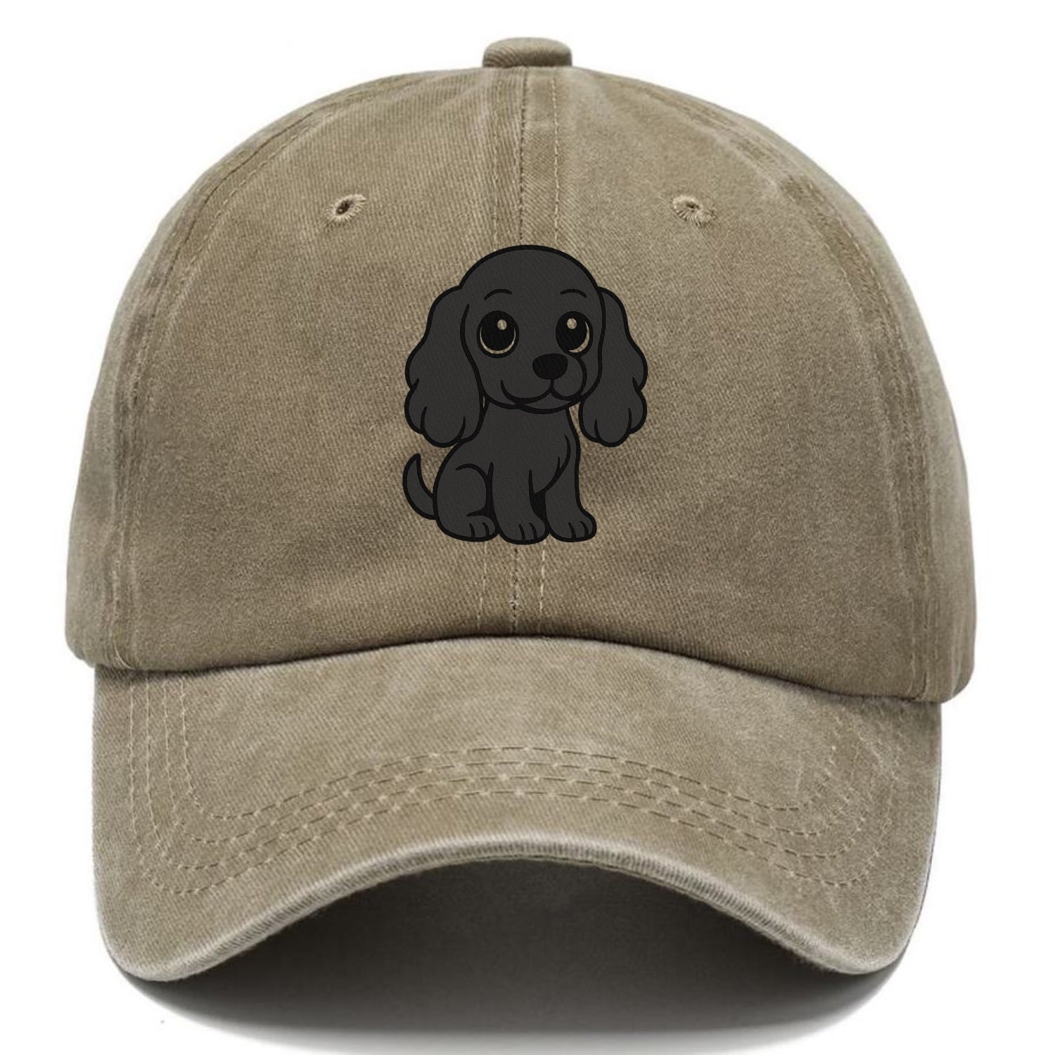 cocker spaniel black sitting pose with long ears portrait design Hat