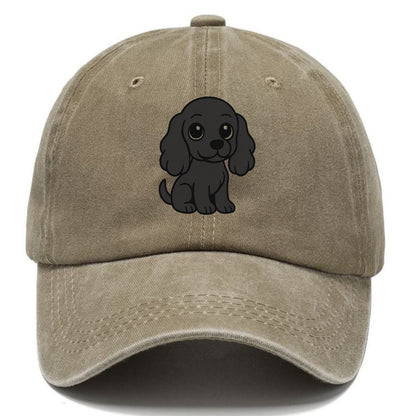 cocker spaniel black sitting pose with long ears portrait design Hat