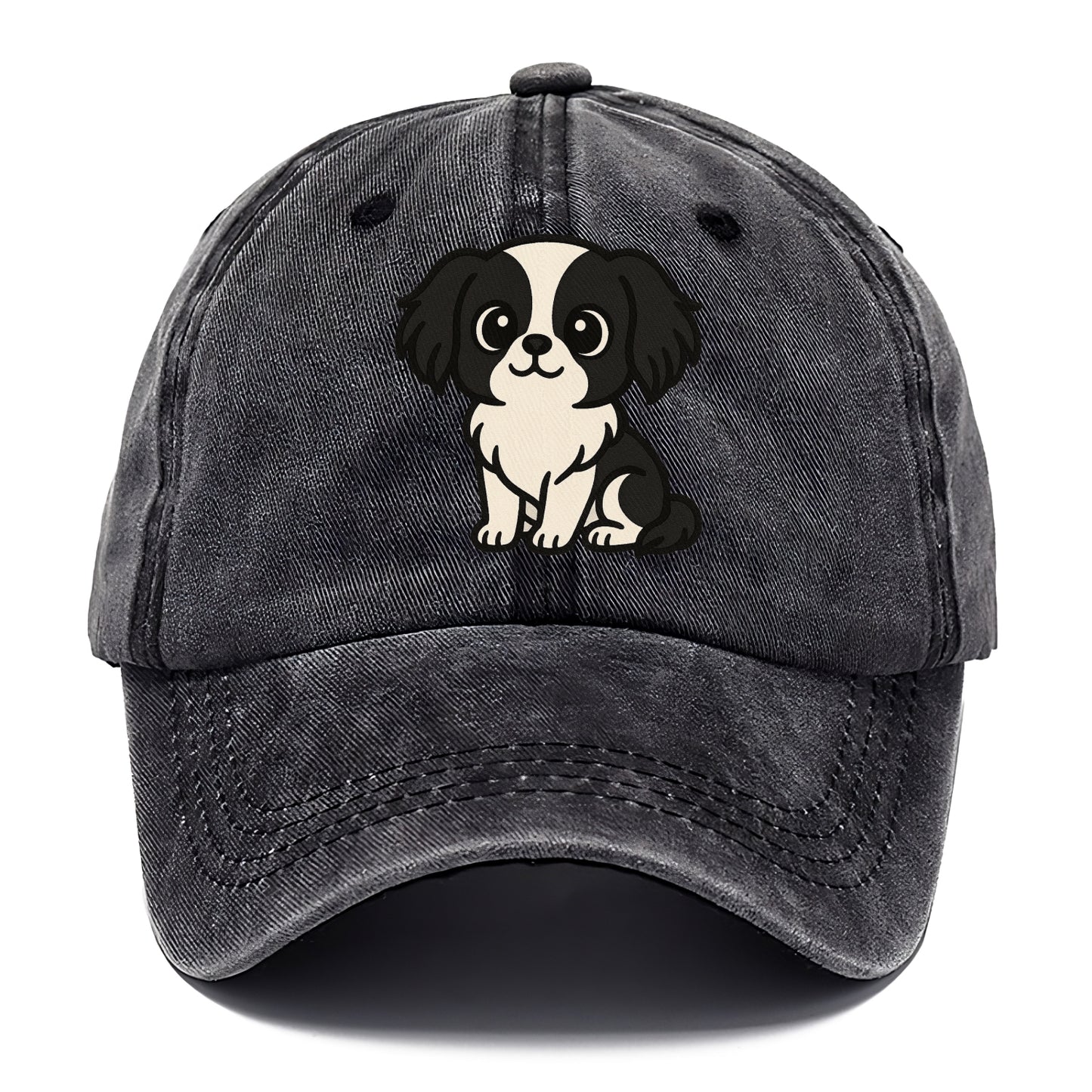 japanese chin black and white sitting pose portrait design Hat
