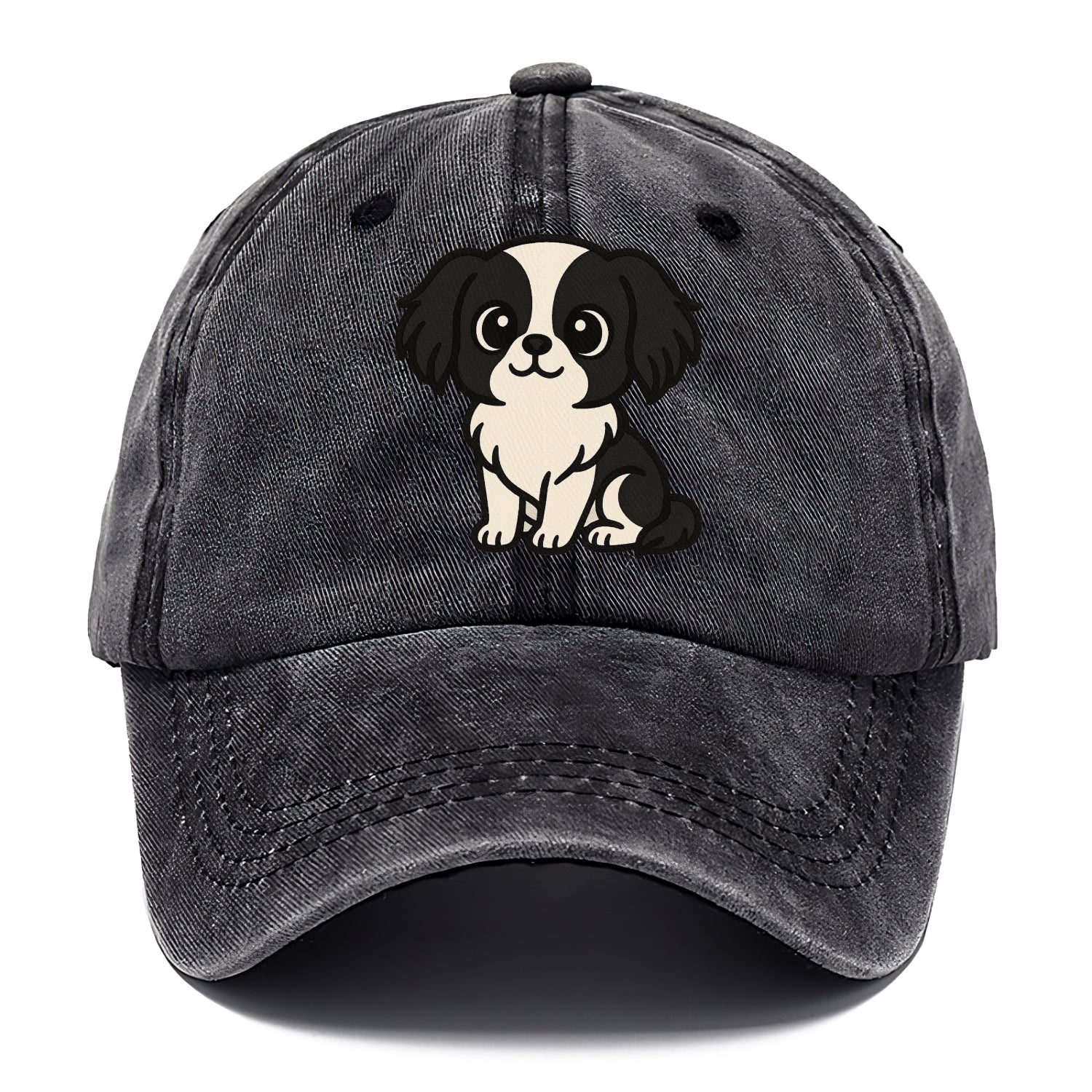 japanese chin black and white sitting pose portrait design Hat