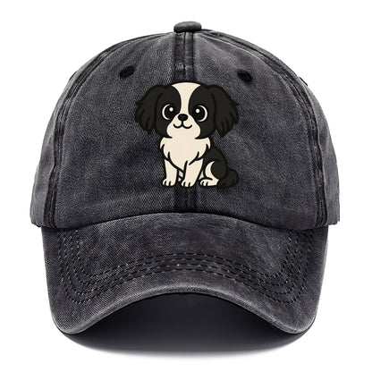 japanese chin black and white sitting pose portrait design Hat