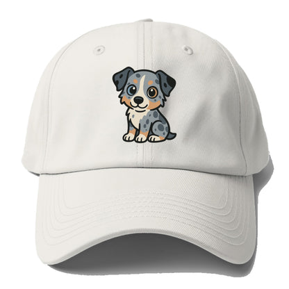 australian shepherd blue merle sitting pose with heterochromia portrait design Hat