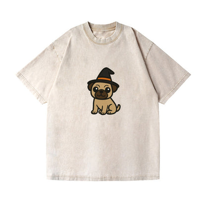 pug wearing witch hat halloween theme portrait design Hat