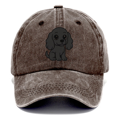 cocker spaniel black sitting pose with long ears portrait design Hat