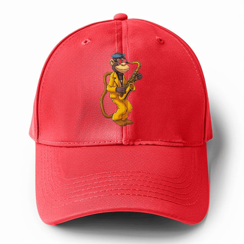 Monkey Playing Saxophone Solid Color Baseball Cap