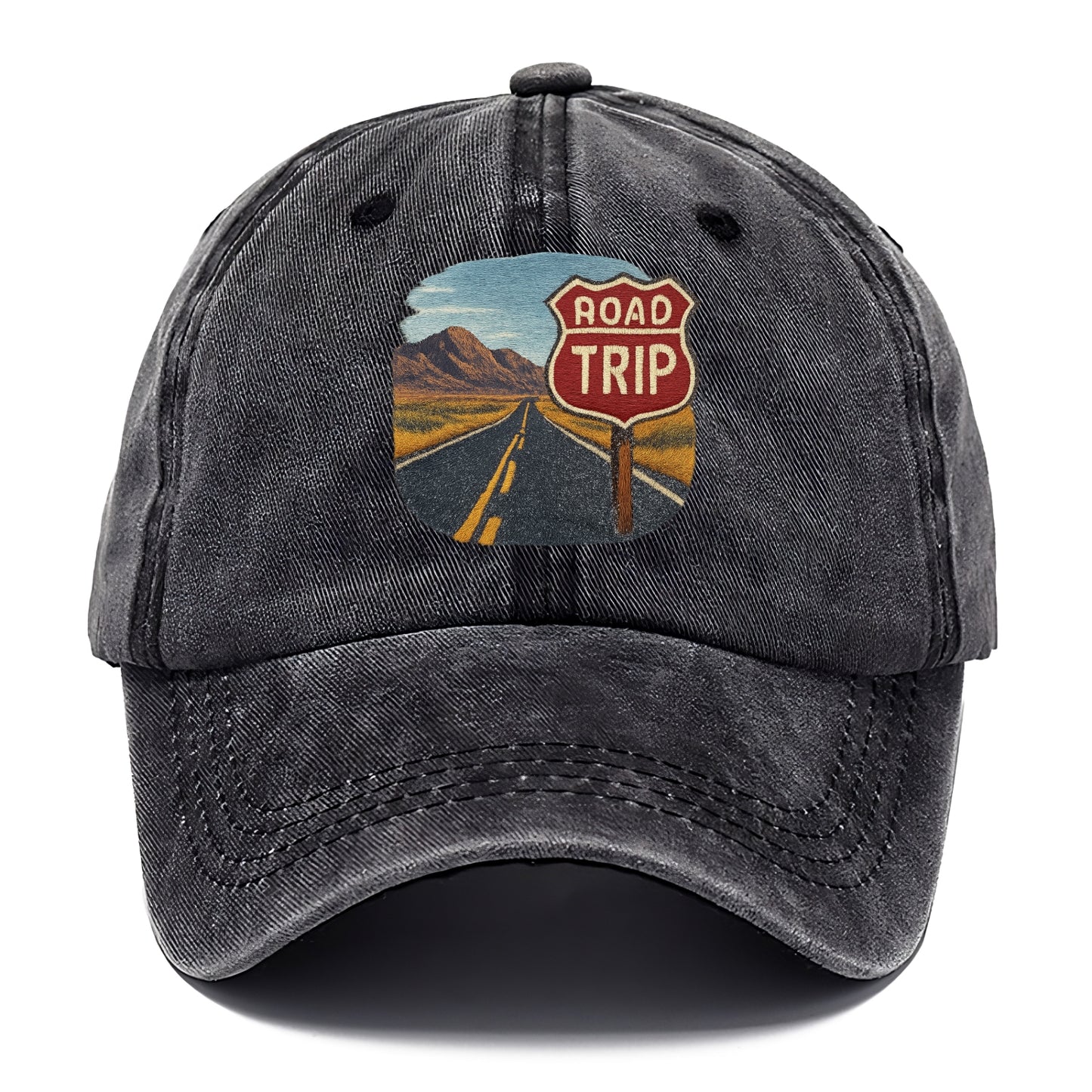 american road trip scenic embroidery Hat