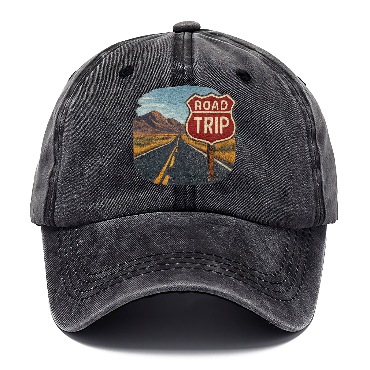 american road trip scenic embroidery Hat
