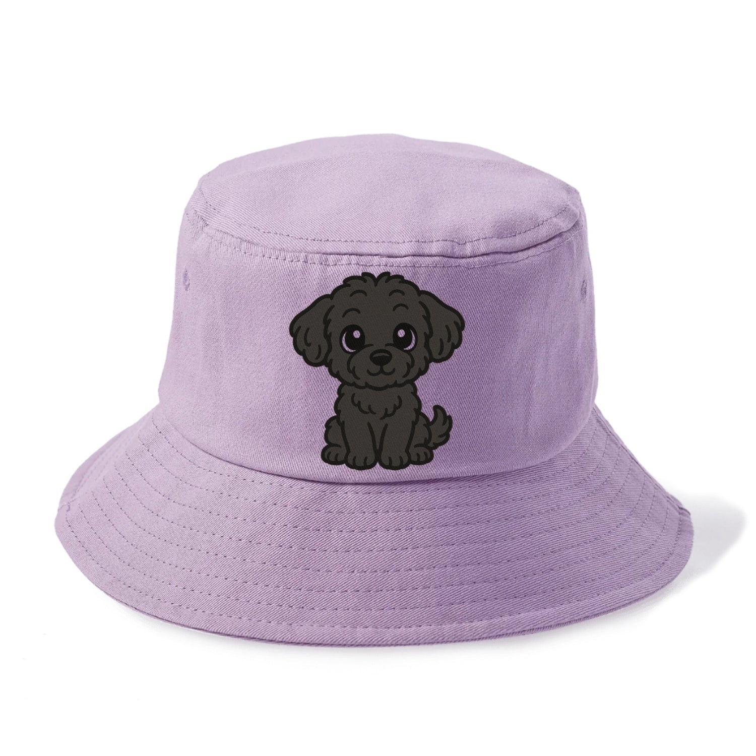 black maltipoo black curly sitting pose portrait design Hat