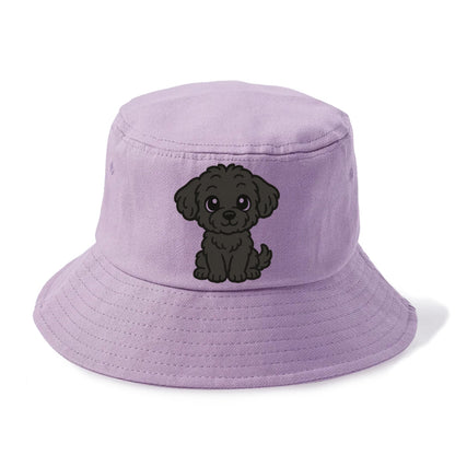 black maltipoo black curly sitting pose portrait design Hat