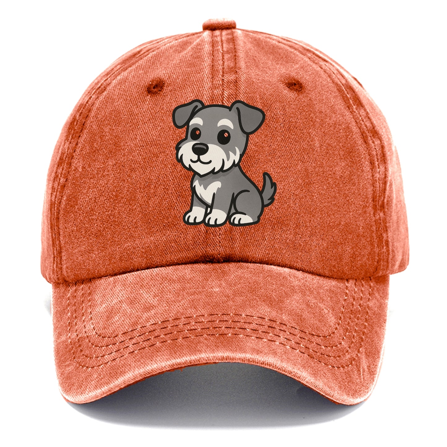 schnoodle gray and white sitting pose portrait design Hat