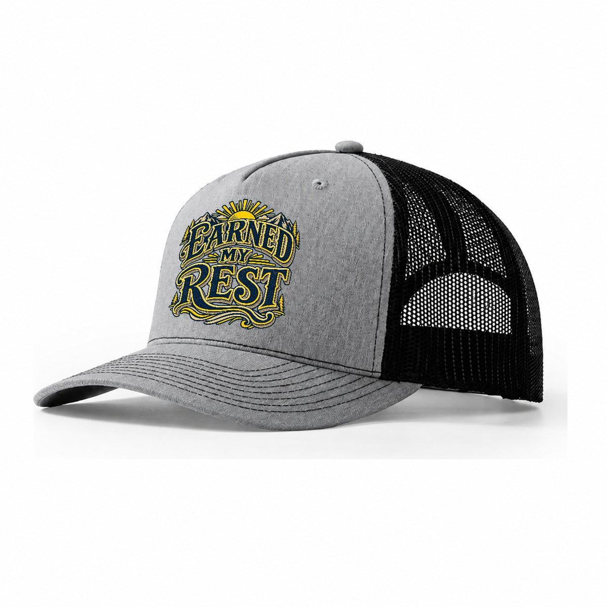 Earned My Rest Retired Living Trucker Hat – Sport Grey Black