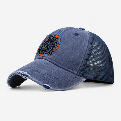 Eat Sleep Cast Repeat Slogan Witch Magic Washed Trucker Hat – Navy