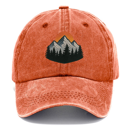 mountain sunset pine forest embroidery Hat
