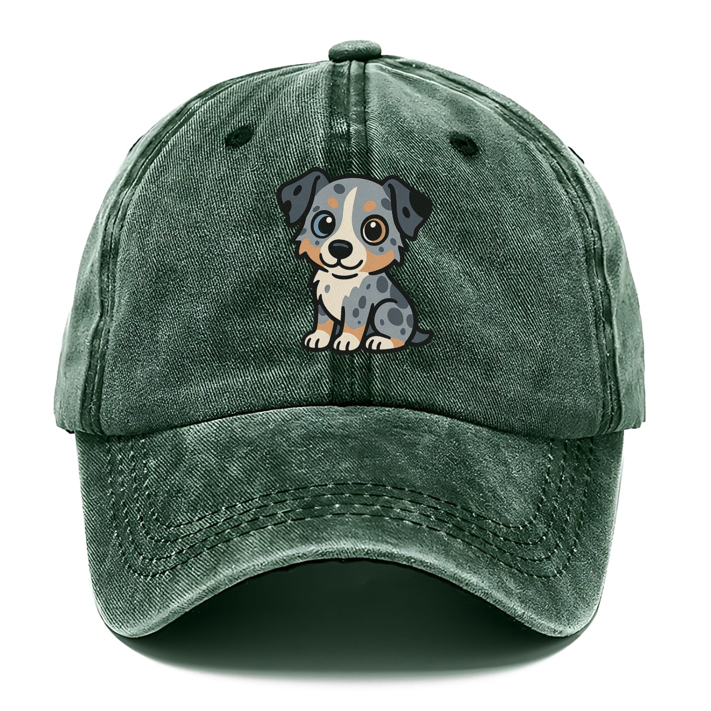 australian shepherd blue merle sitting pose with heterochromia portrait design Hat