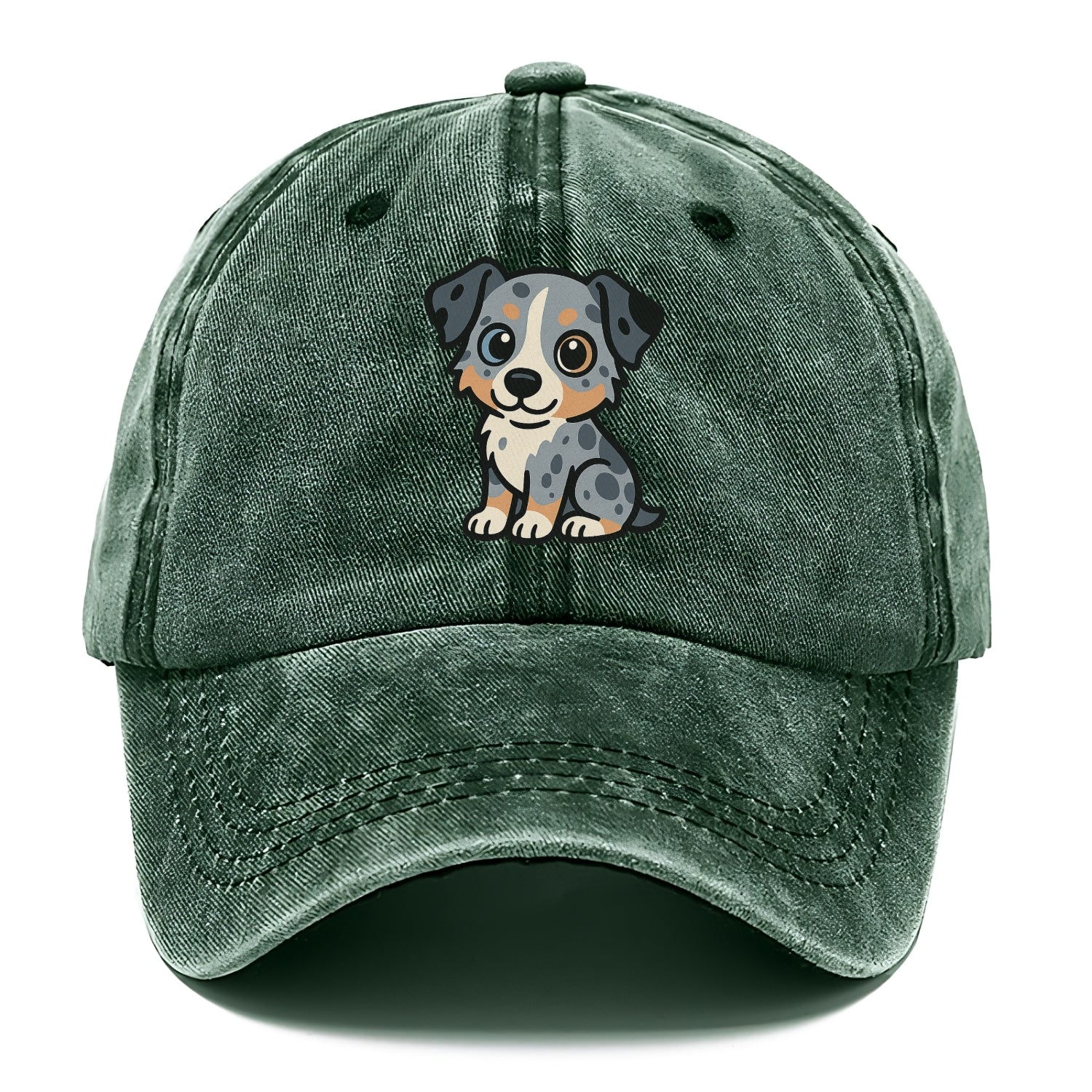 australian shepherd blue merle sitting pose with heterochromia portrait design Hat