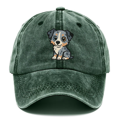 australian shepherd blue merle sitting pose with heterochromia portrait design Hat