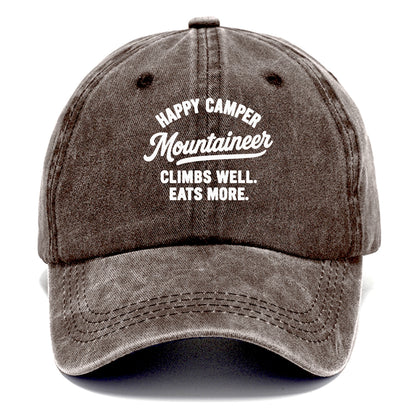 happy camper mountaineer climbing eating Hat