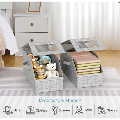 Foldable Baseball Hat Storage Box with Clear Window – Large Capacity Dust-Proof Organizer for Caps