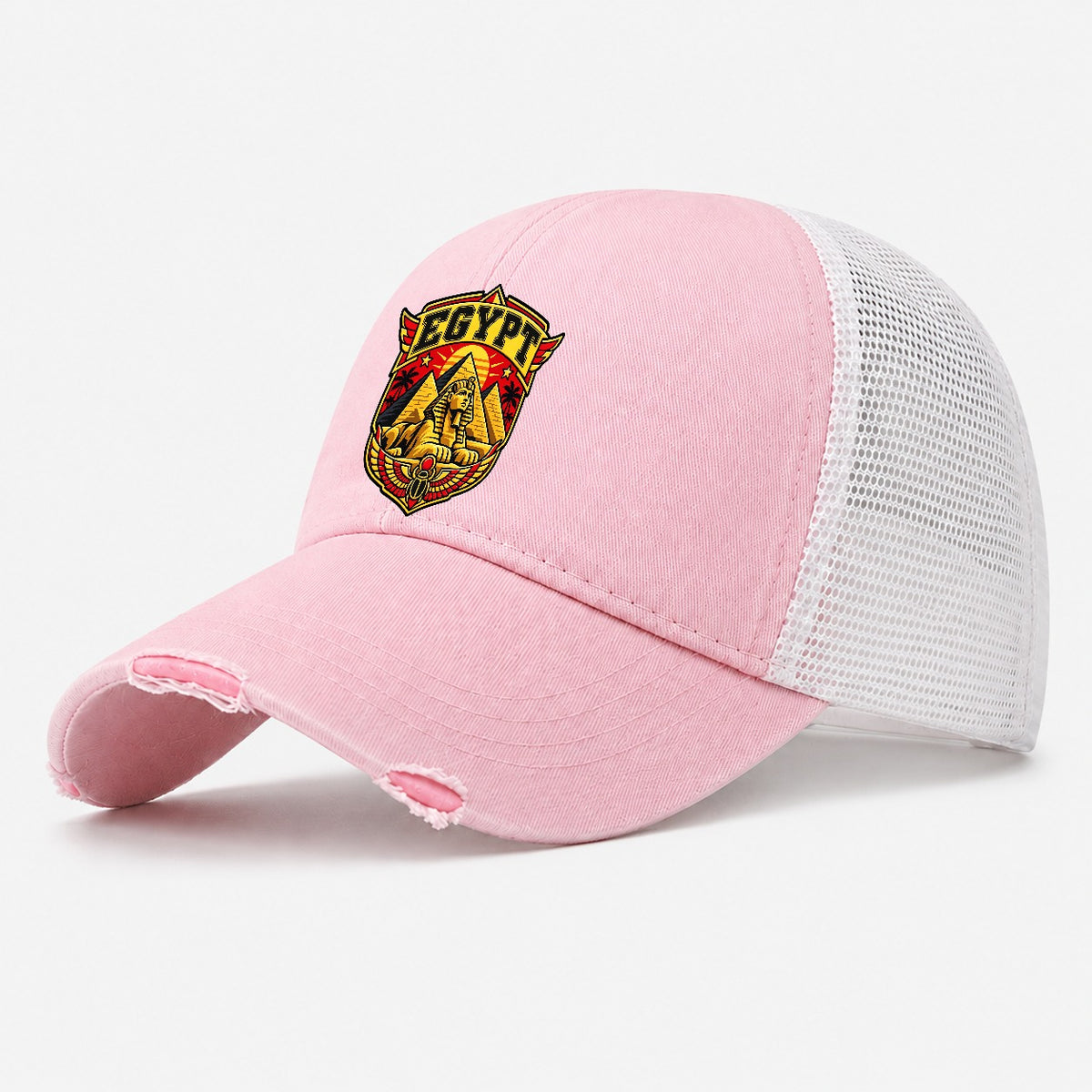 Egypt Retro Badge Country Logos Washed Trucker Hat – Light Pink