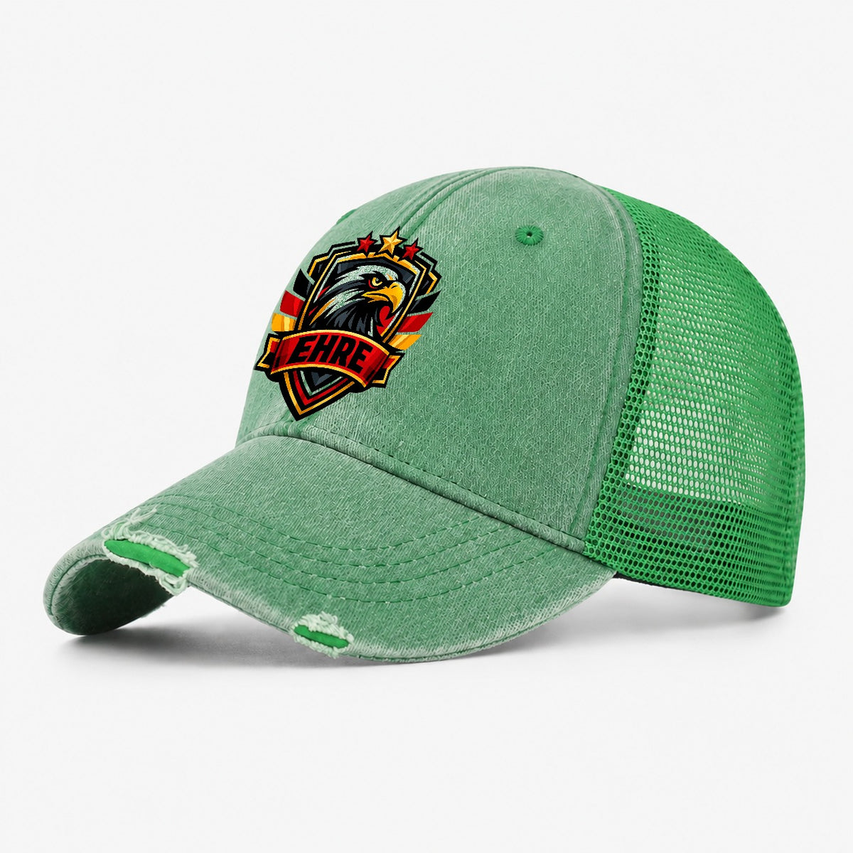 Ehre Crest Washed Trucker Hat – Ink Green