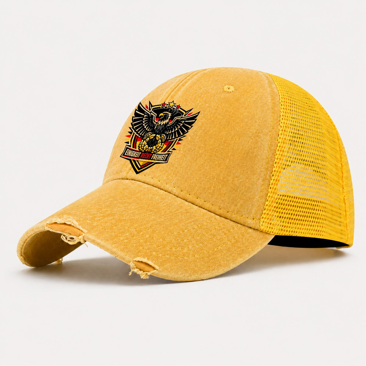 Einigkeit Recht Freiheit Crest Washed Trucker Hat – Yellow