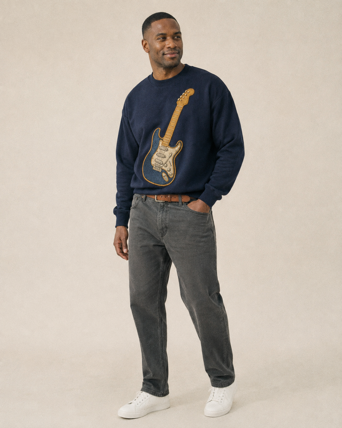 Electric Guitar Fleece Sweatshirt – studio model photo