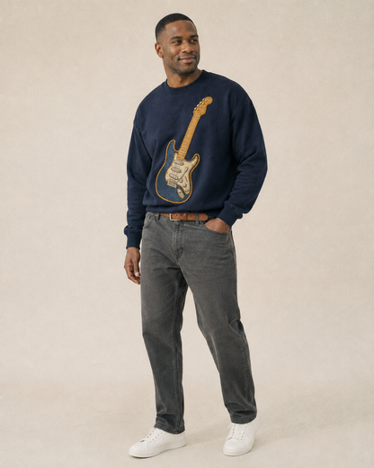 Electric Guitar Fleece Sweatshirt – studio model photo