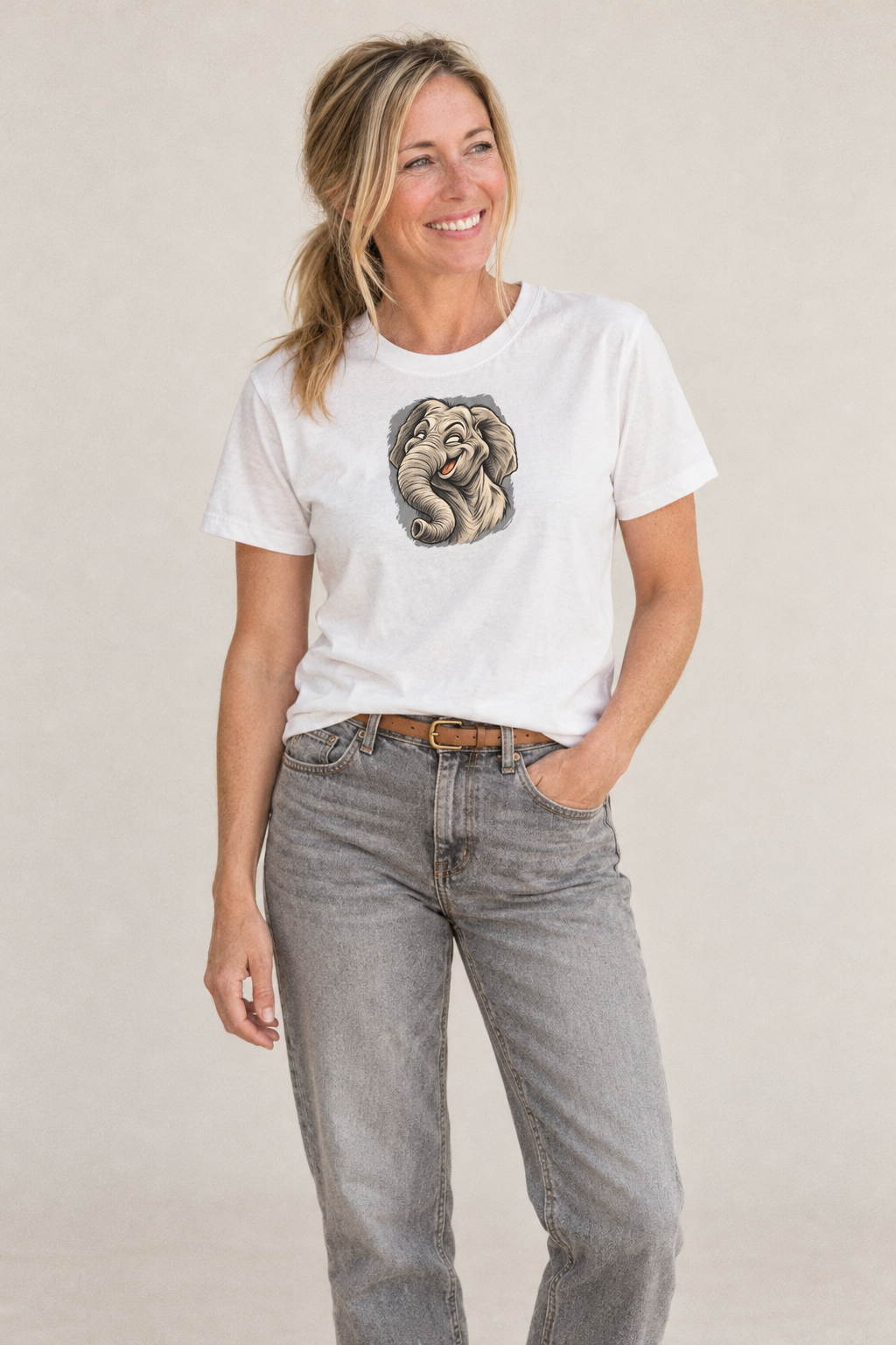 Elephant Expressive Portrait Wild Grin Gallery Classic T-shirt – studio model photo
