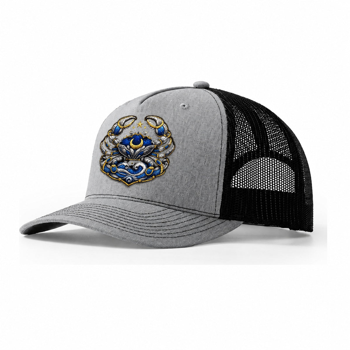 Embroidered Patch Design Cancer Crab Protective Crab In Silv Trucker Hat – Sport Grey-Black