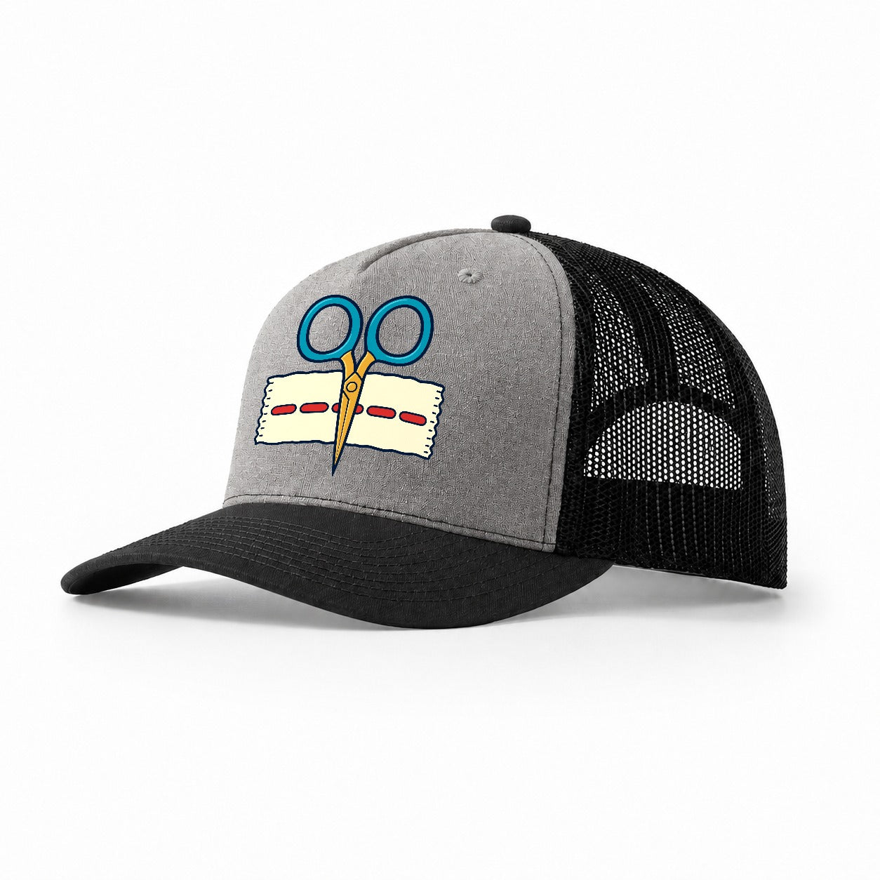 Scissors Study And Needlework Trucker Hat – Grey Black
