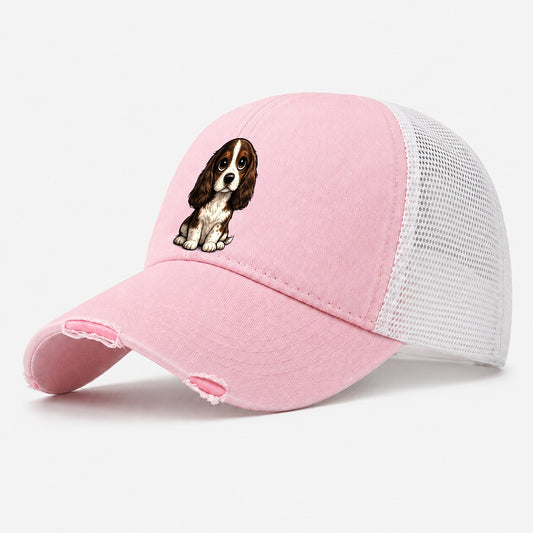 English Springer Spaniel Sitting Sweetheart Washed Trucker Hat – Light Pink