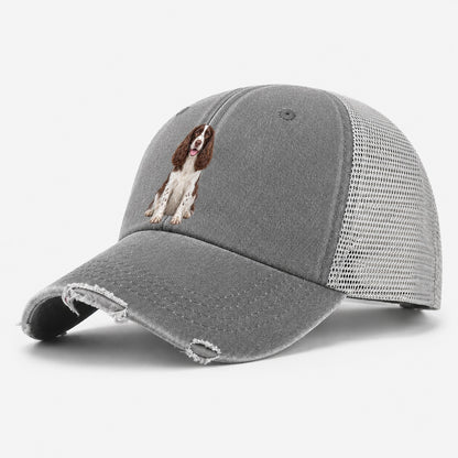 English Springer Spaniel Sitting Top Breeds Washed Trucker Hat – Grey