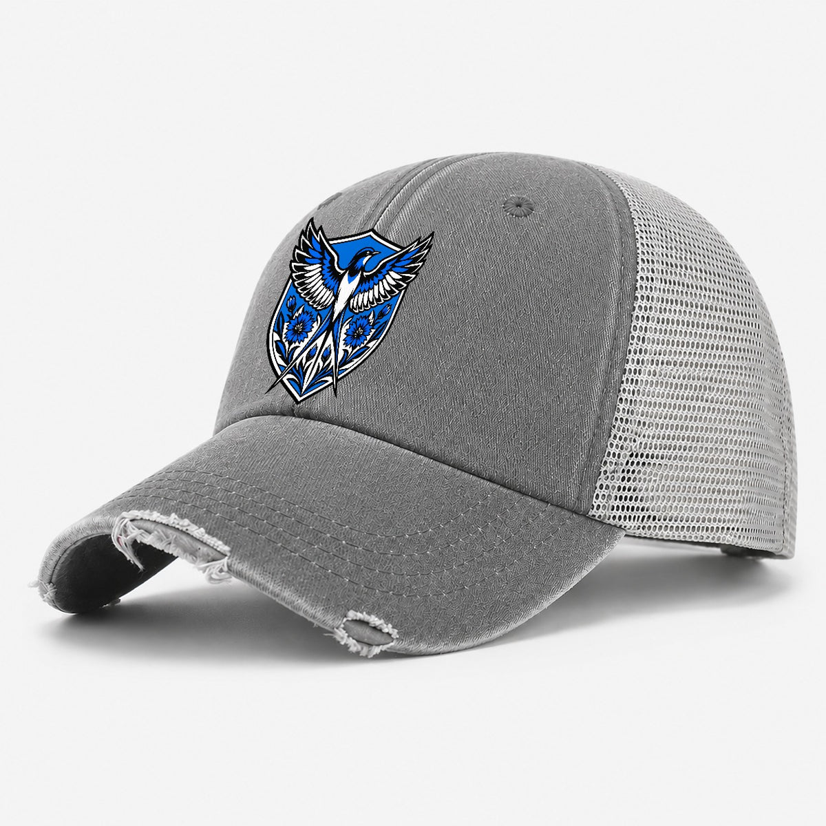 Estonia Minimal Emblem Country Logos Washed Trucker Hat – Grey