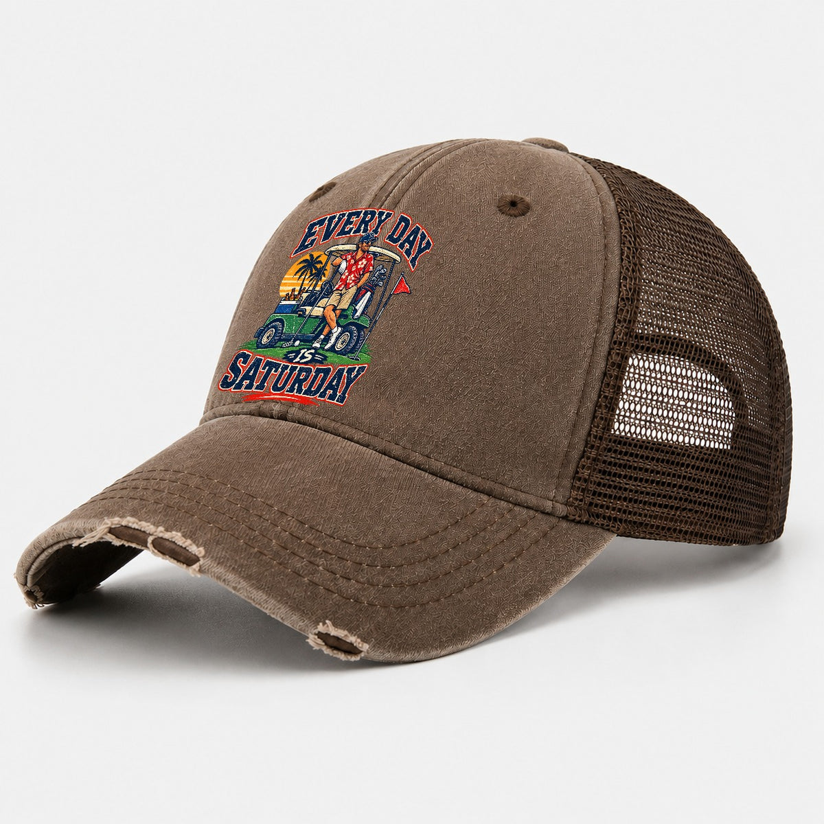 Every Day Is Saturday Golf Life Washed Trucker Hat – Coffee