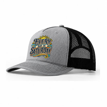 Every Day Is Saturday Retired Living Trucker Hat – Sport Grey Black