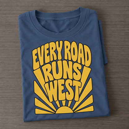Every Road Runs West Sunburst Sayings Sunburst Sayings Tees Top Classic T-shirt – Twilight Navy
