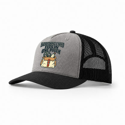 Everything In One Pouch Treasure Hunting Trucker Hat – Grey Black