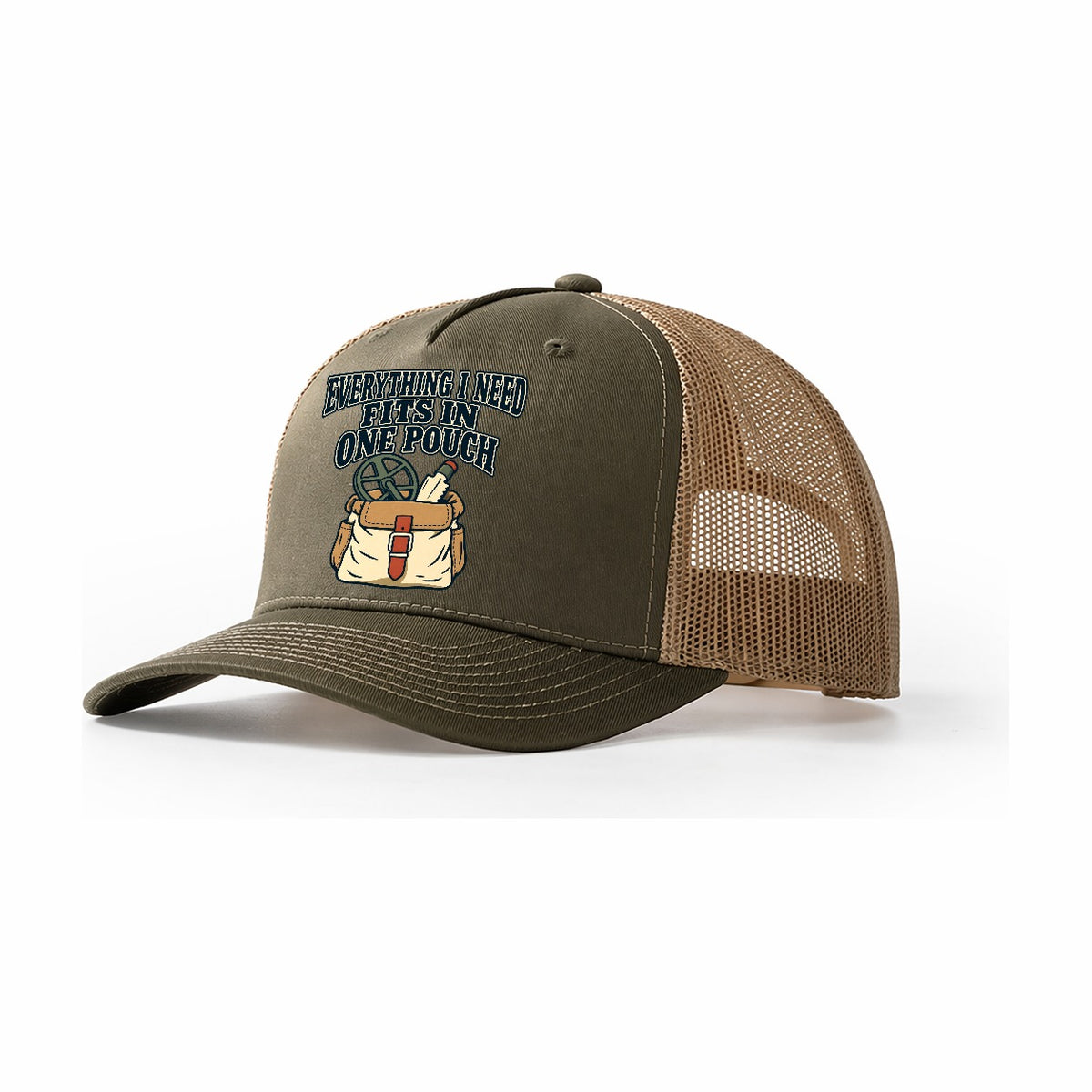 Everything In One Pouch Treasure Hunting Trucker Hat – Olive Khaki