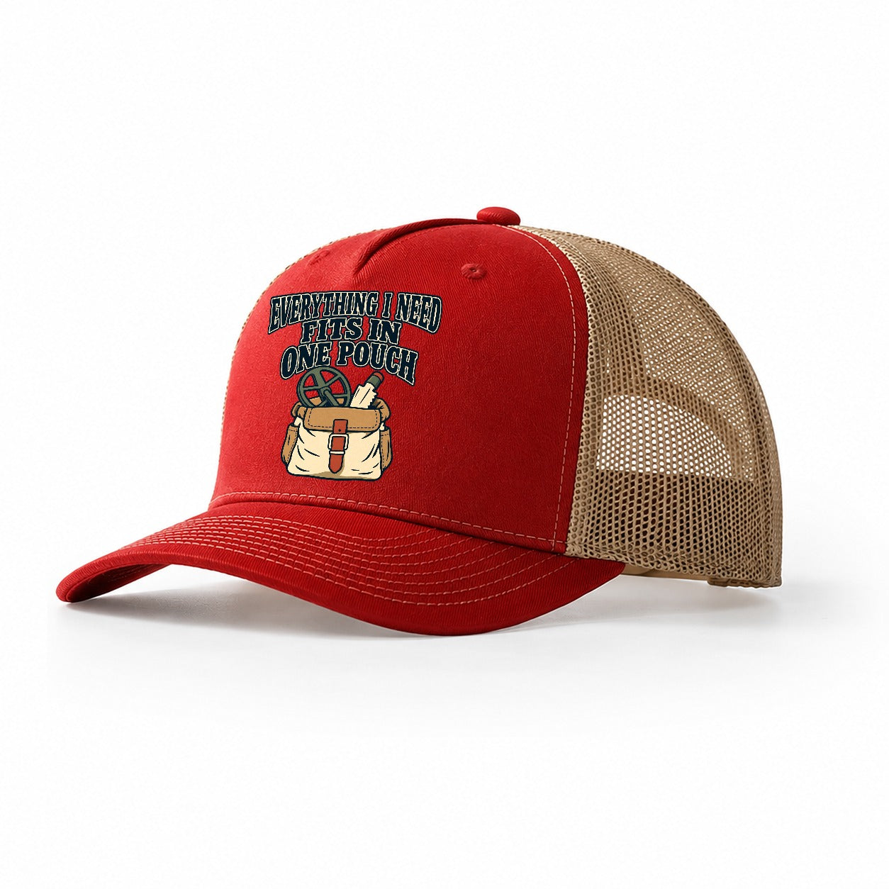 Everything In One Pouch Treasure Hunting Trucker Hat – Red Khaki