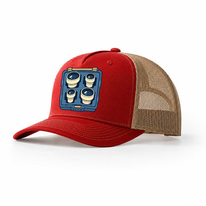 Eyepiece Case Astronomy And Stargazing Trucker Hat – Red Khaki