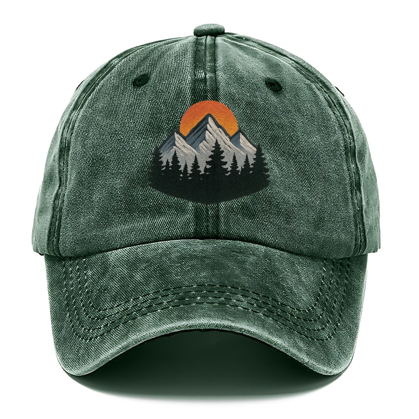 mountain sunset pine forest embroidery Hat