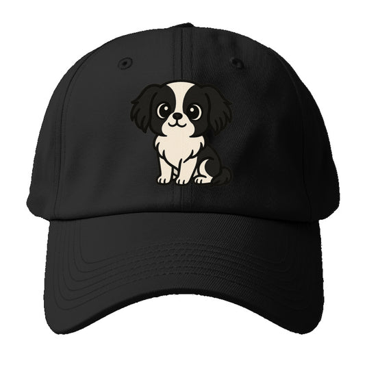 japanese chin black and white sitting pose portrait design Hat