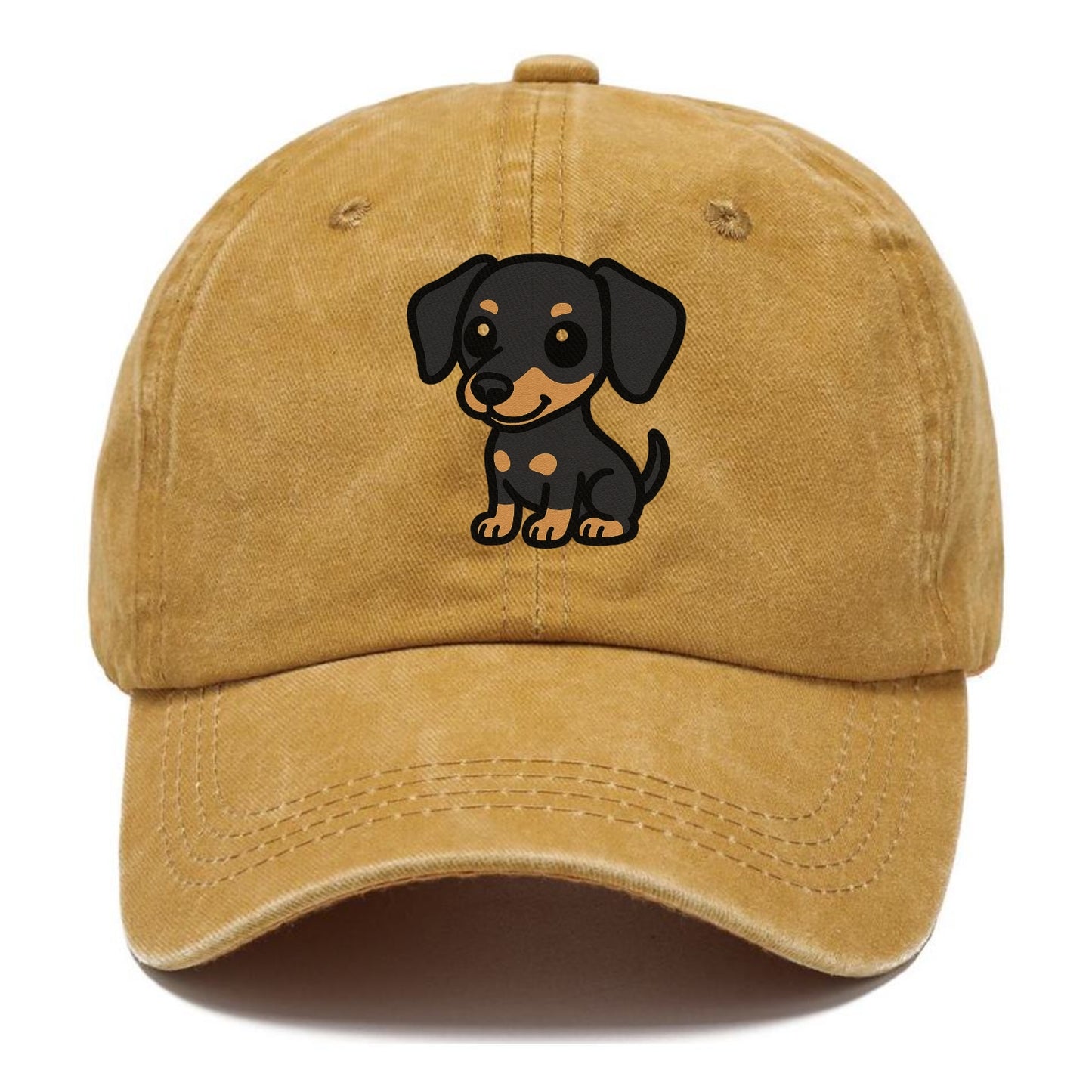 miniature pinscher black and tan sitting pose portrait design Hat