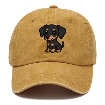 miniature pinscher black and tan sitting pose portrait design Hat