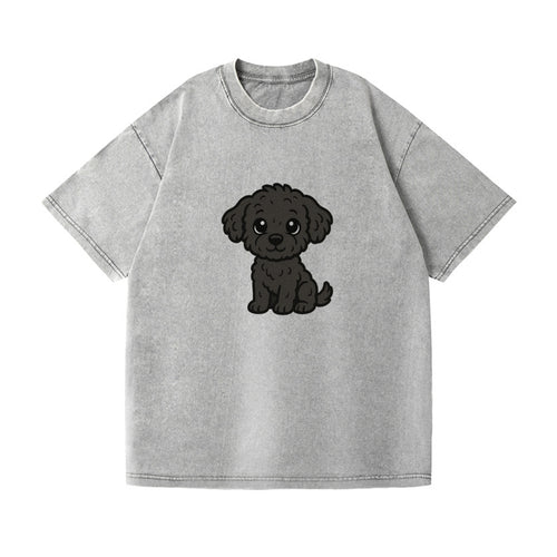Black Maltipoo Black Curly Sitting Pose Portrait Design Vintage T-shirt
