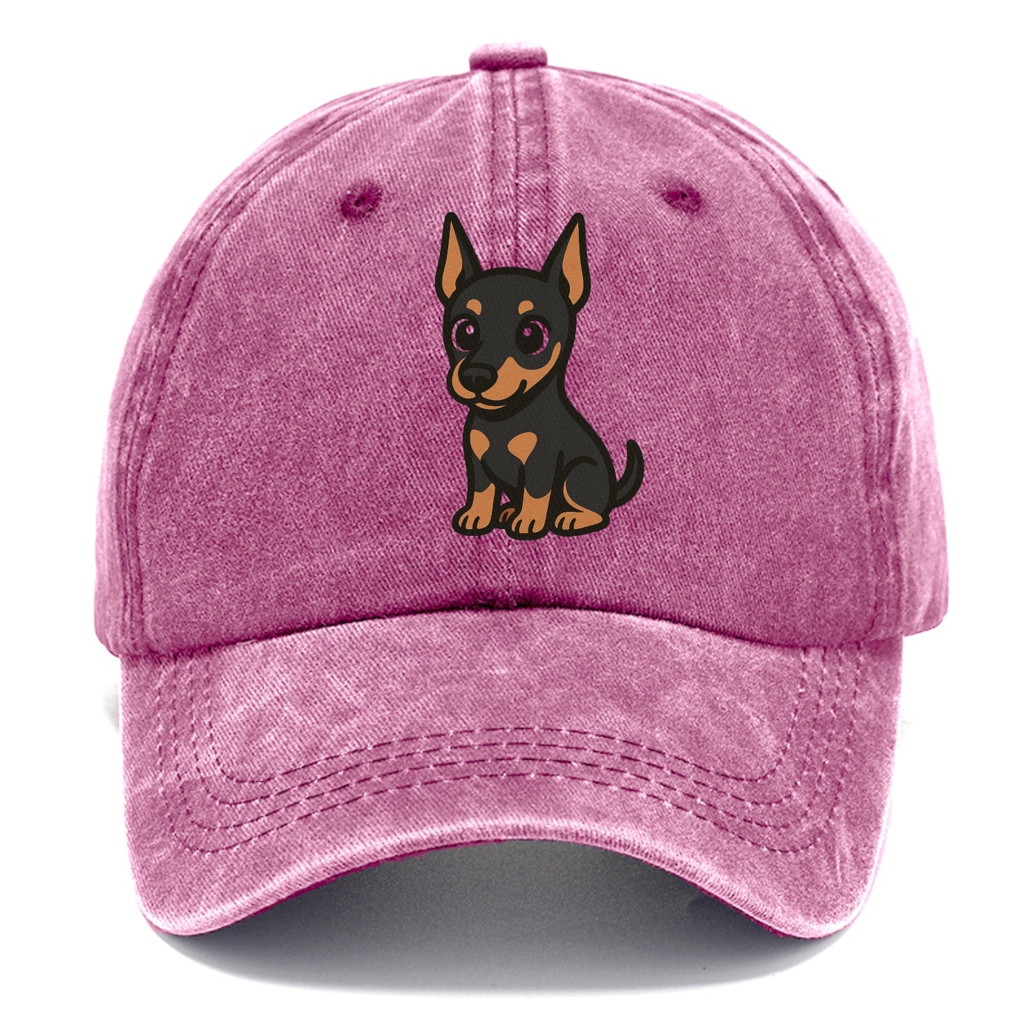 doberman black and tan sitting pose with cropped ears portrait design Hat