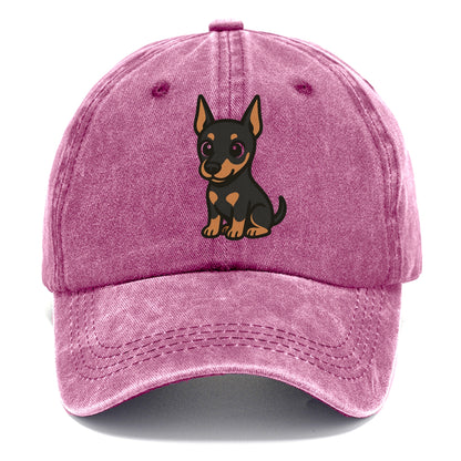 doberman black and tan sitting pose with cropped ears portrait design Hat