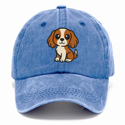 Cavalier King Charles Spaniel Blenheim Colored Sitting Pose Portrait Design Hat