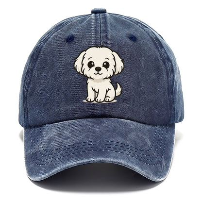 maltese pure white fluffy sitting pose portrait design Hat