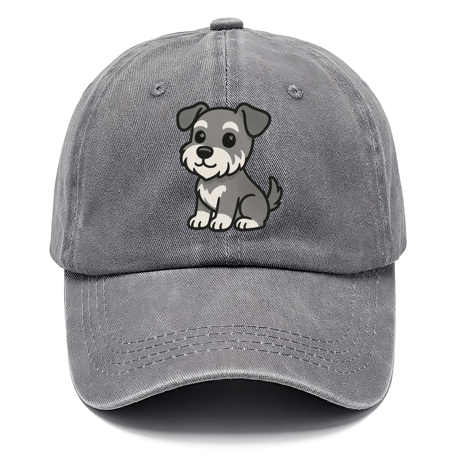 schnoodle gray and white sitting pose portrait design Hat